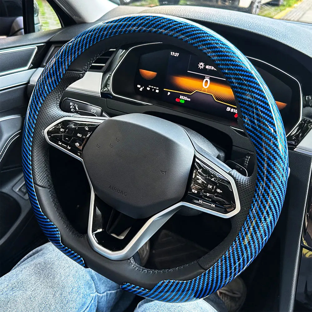Carbon Fiber Texture D-Shape Steering Wheel Cover - 12