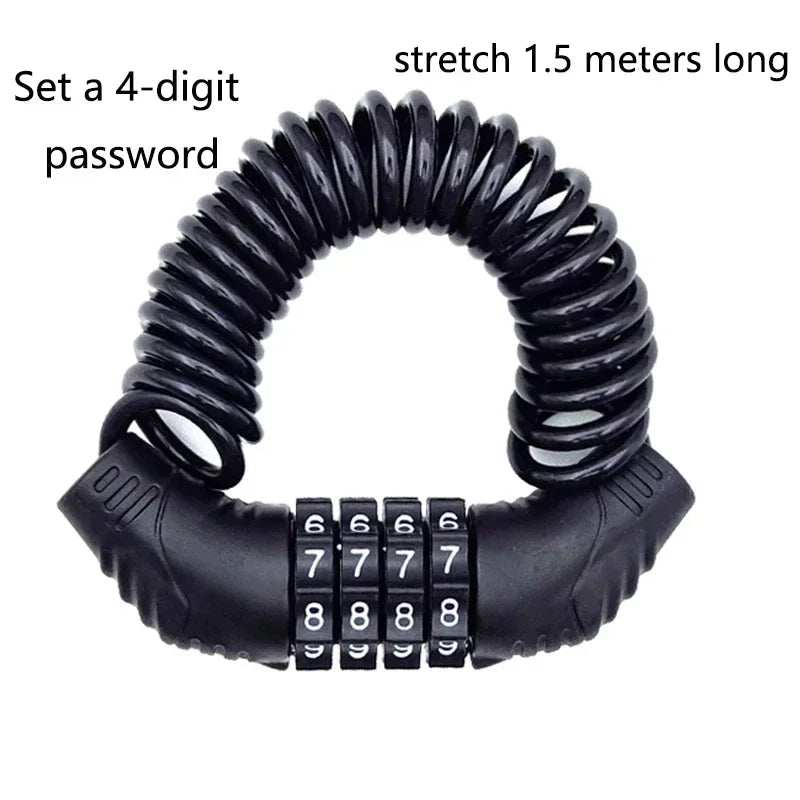 4-Digit Portable Combination Cable Lock for Helmets and Bicycles