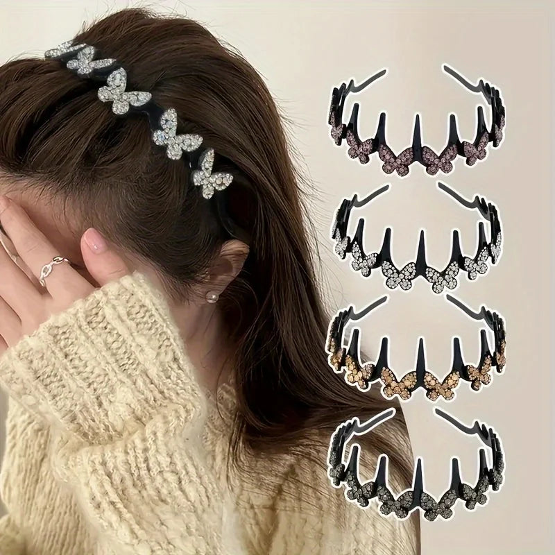 Rhinestone Butterfly Wavy Headband for Women