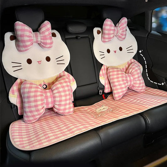 Cute Cat-Themed Anti-Slip Car Seat Cushion and Backrest Set