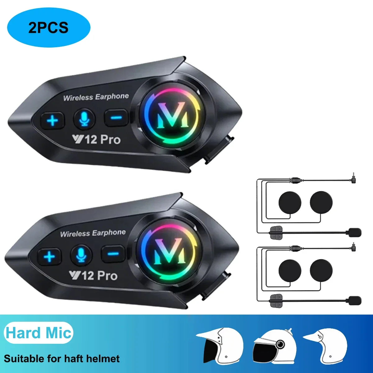 Wireless Motorcycle Helmet Bluetooth Headset with 500M Intercom