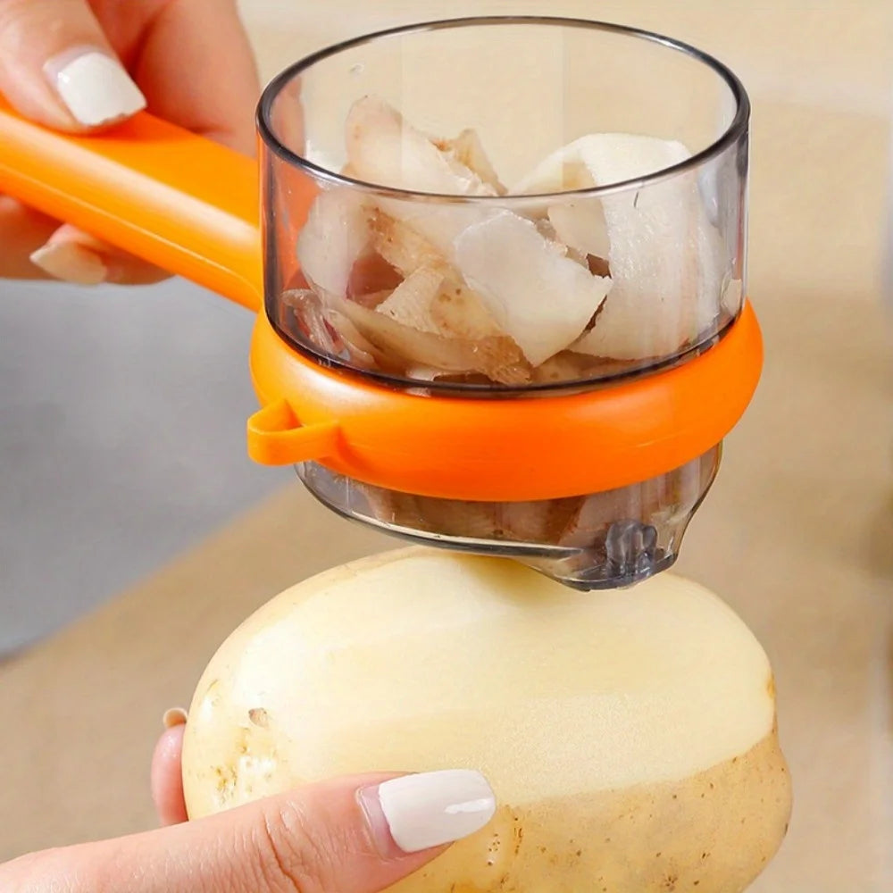 Multi-Function Vegetable Peeler with Integrated Peel Storage