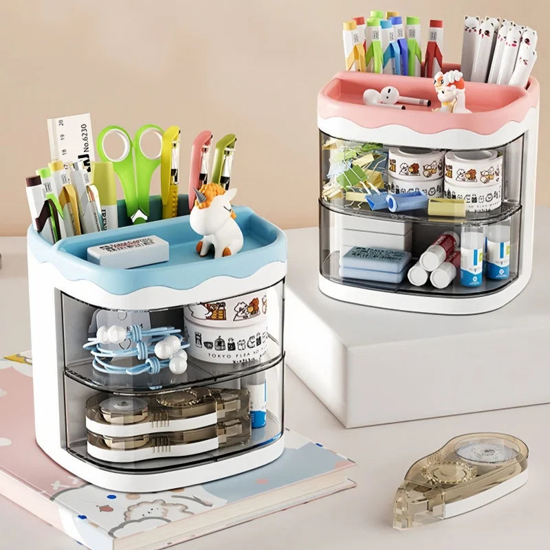 Multipurpose Desktop Organizer with Drawer for Stationery and Makeup - 3