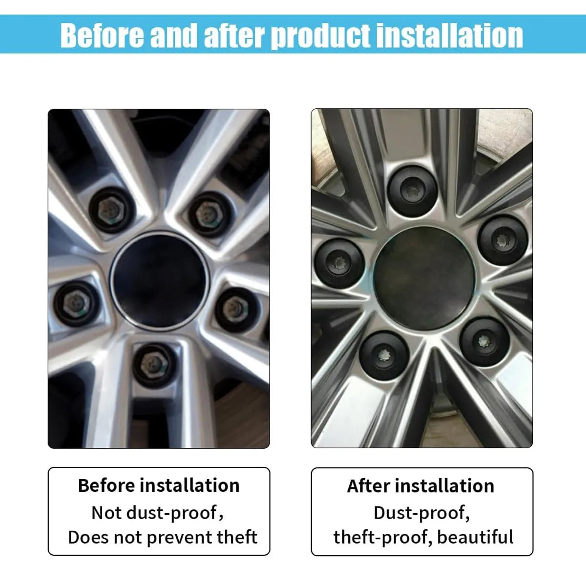 17mm Car Wheel Nut Bolt Covers with Removal Tool - 3