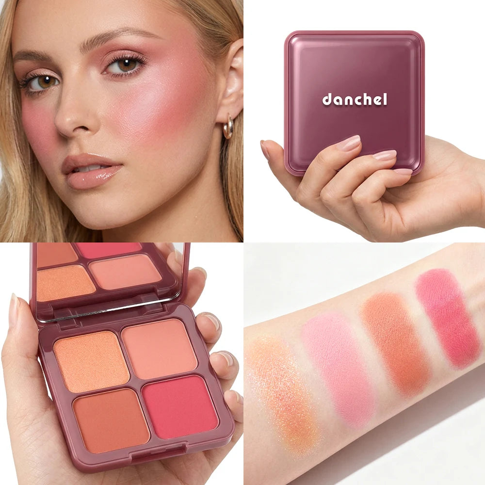 4-Shade Matte and Shimmer Blush Palette for Radiant Cheek Makeup
