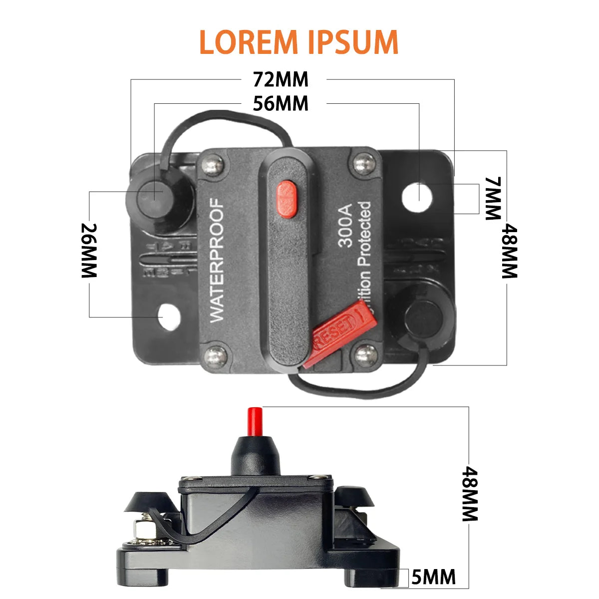 Waterproof Inline Circuit Breaker with Manual Reset for DC Systems