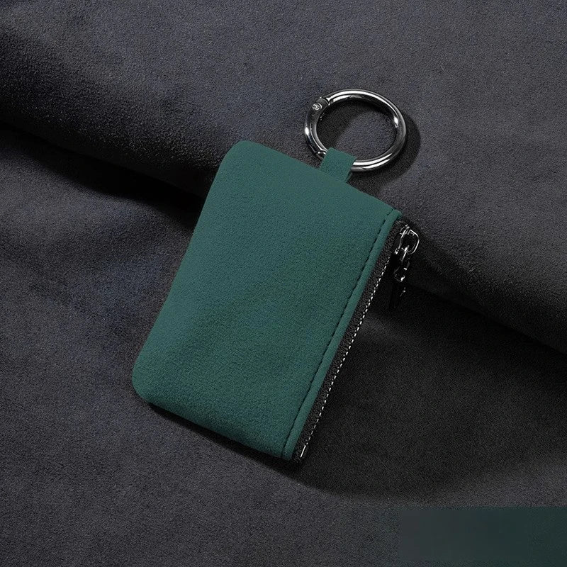 Portable Suede Leather Zippered Keychain Key Pouch Wallet