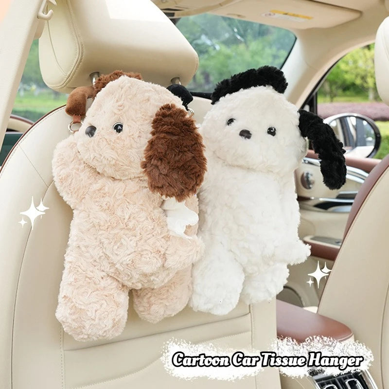 Cute Cartoon Plush Car Tissue Holder Hanging Organizer