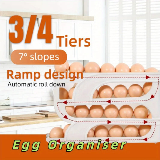 Automatic Rolling Egg Dispenser 3 4 Tier Kitchen Egg Storage Organizer