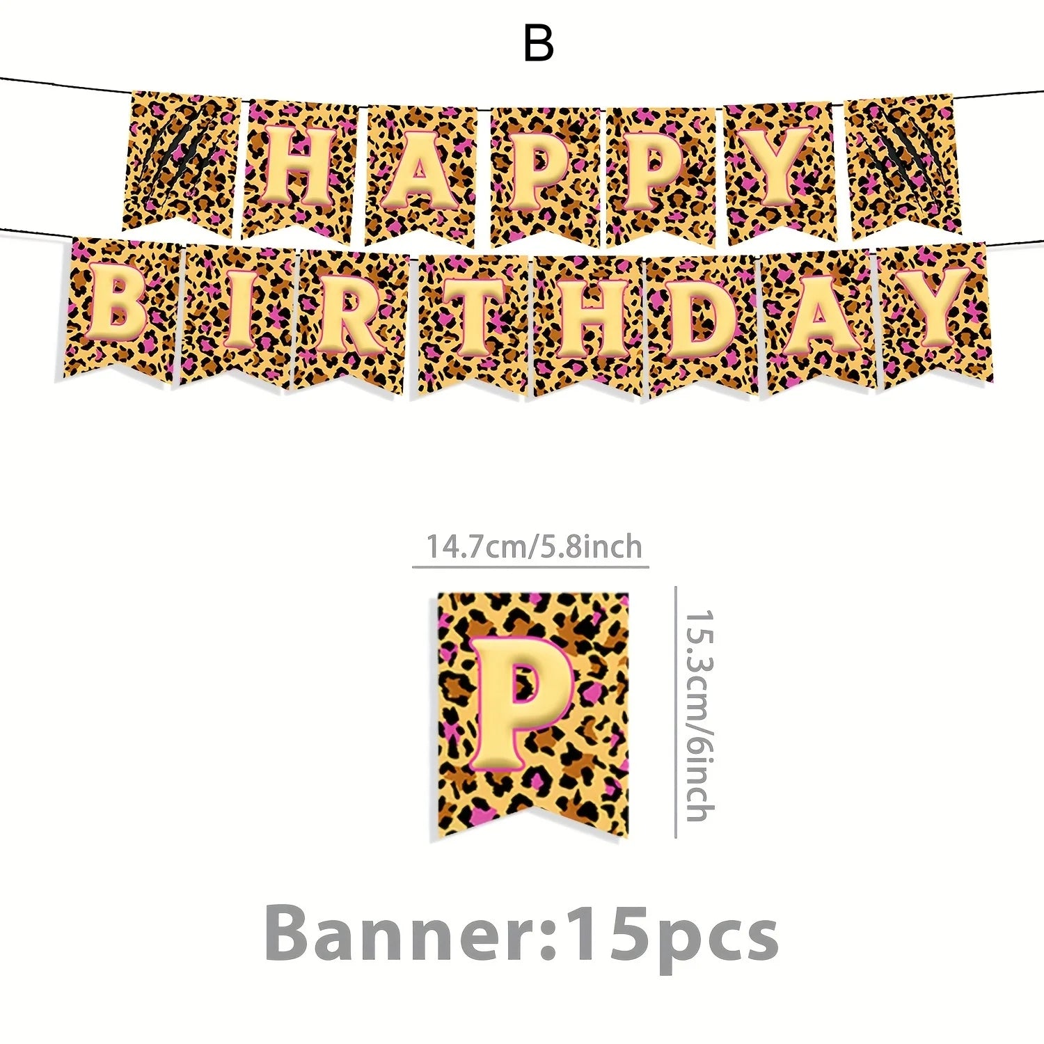 Leopard Print Happy Birthday Party Banner Decoration Set - 10