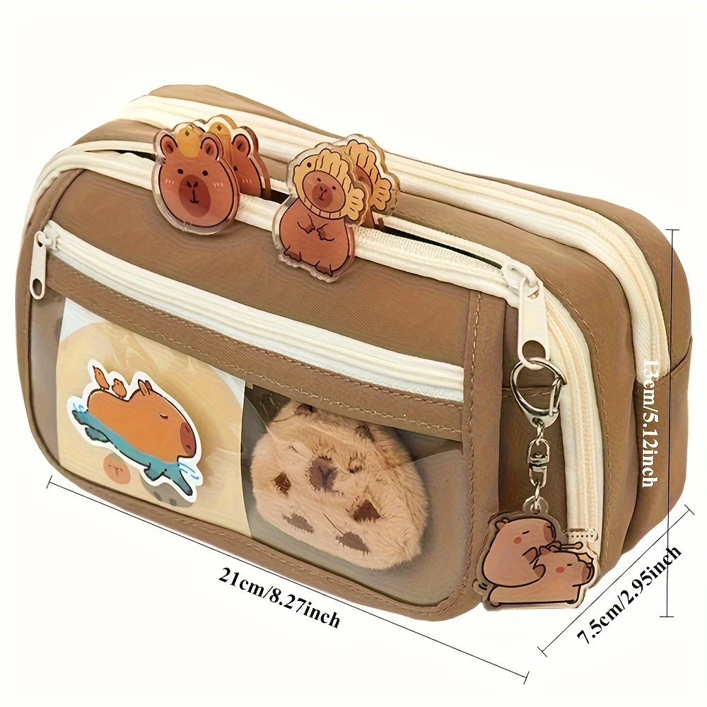 Large Capacity Capybara Multi-Layer Stationery and Makeup Bag