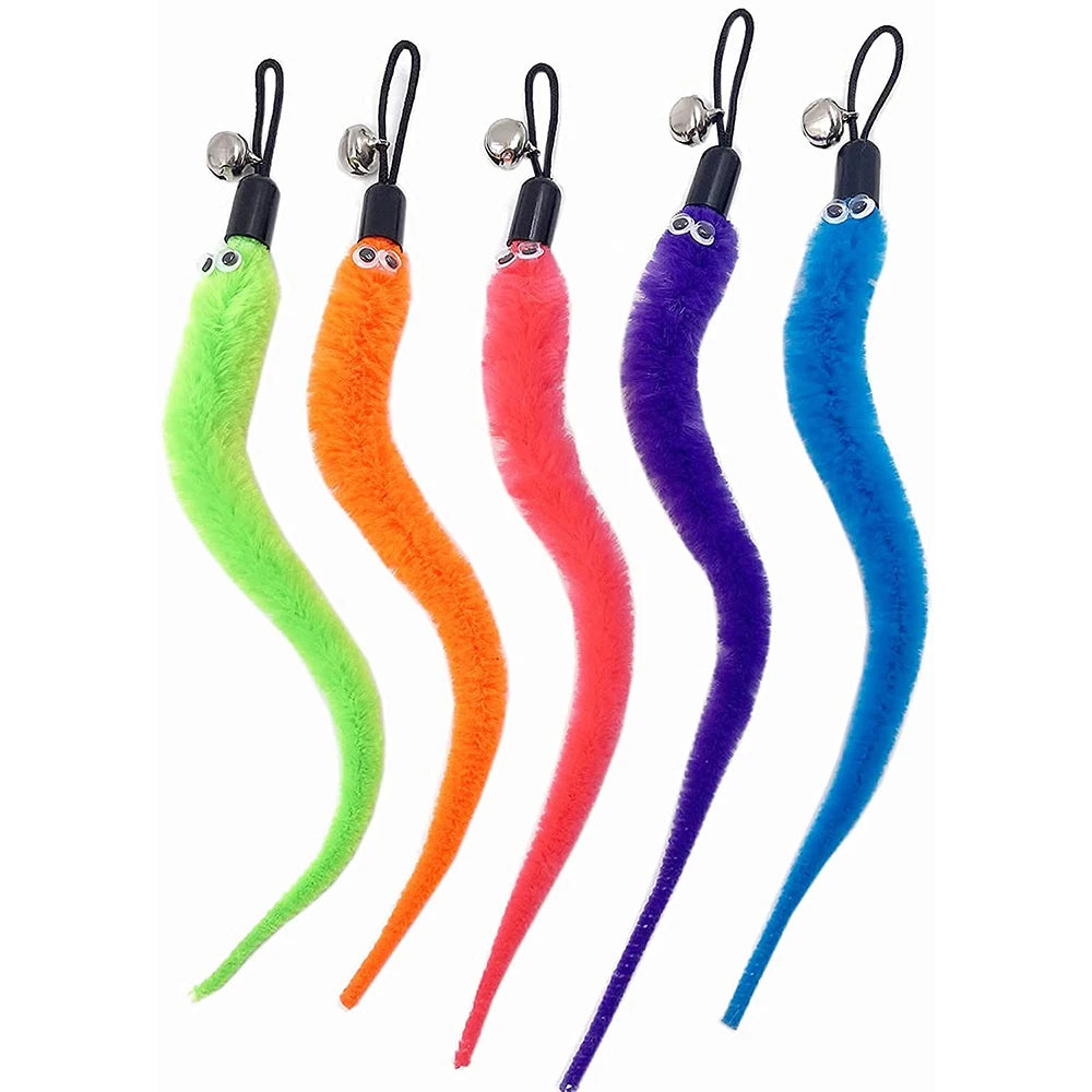 Interactive Plush Worm Cat Teaser Toy with Bell