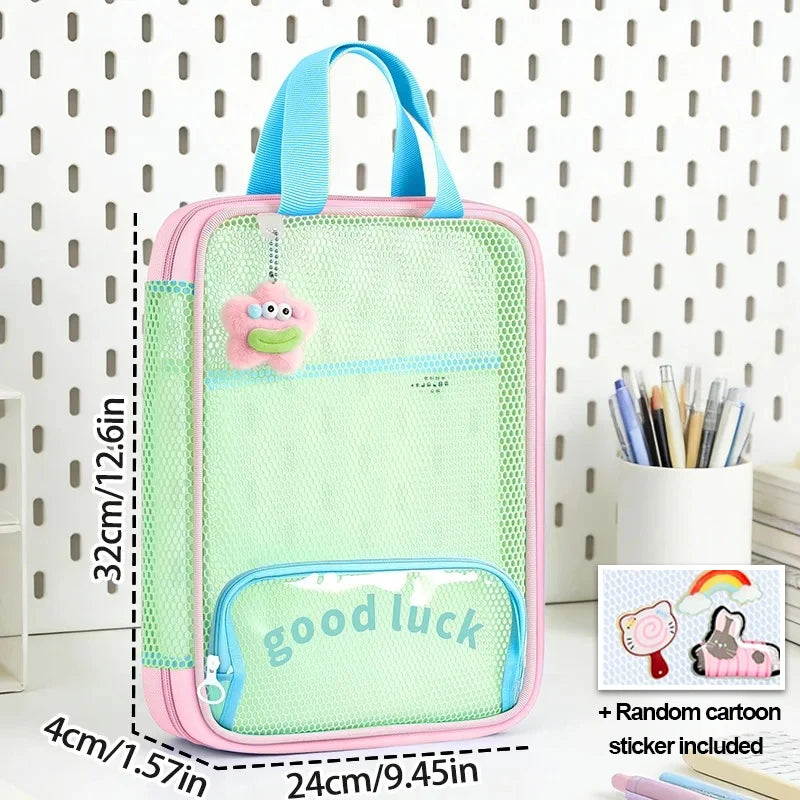 3-Layer Large Capacity Transparent Mesh Student Tote Bag - 18