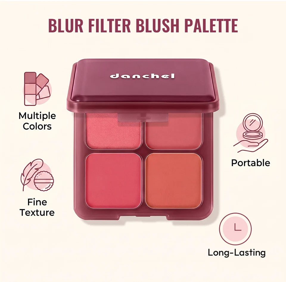 4-Shade Matte and Shimmer Blush Palette for Radiant Cheek Makeup