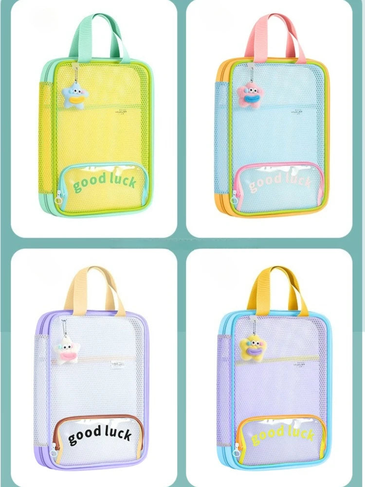 3-Layer Large Capacity Transparent Mesh Student Tote Bag