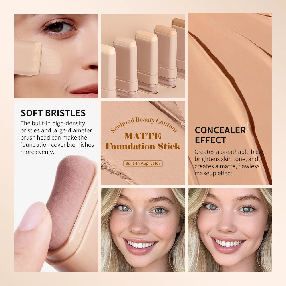 Matte Foundation Stick with Built-in Blending Brush - 3