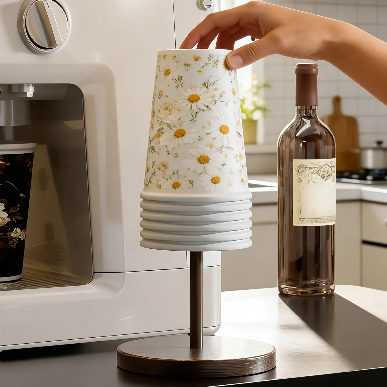 Walnut Finish Wooden Paper Cup Dispenser Stand - 4
