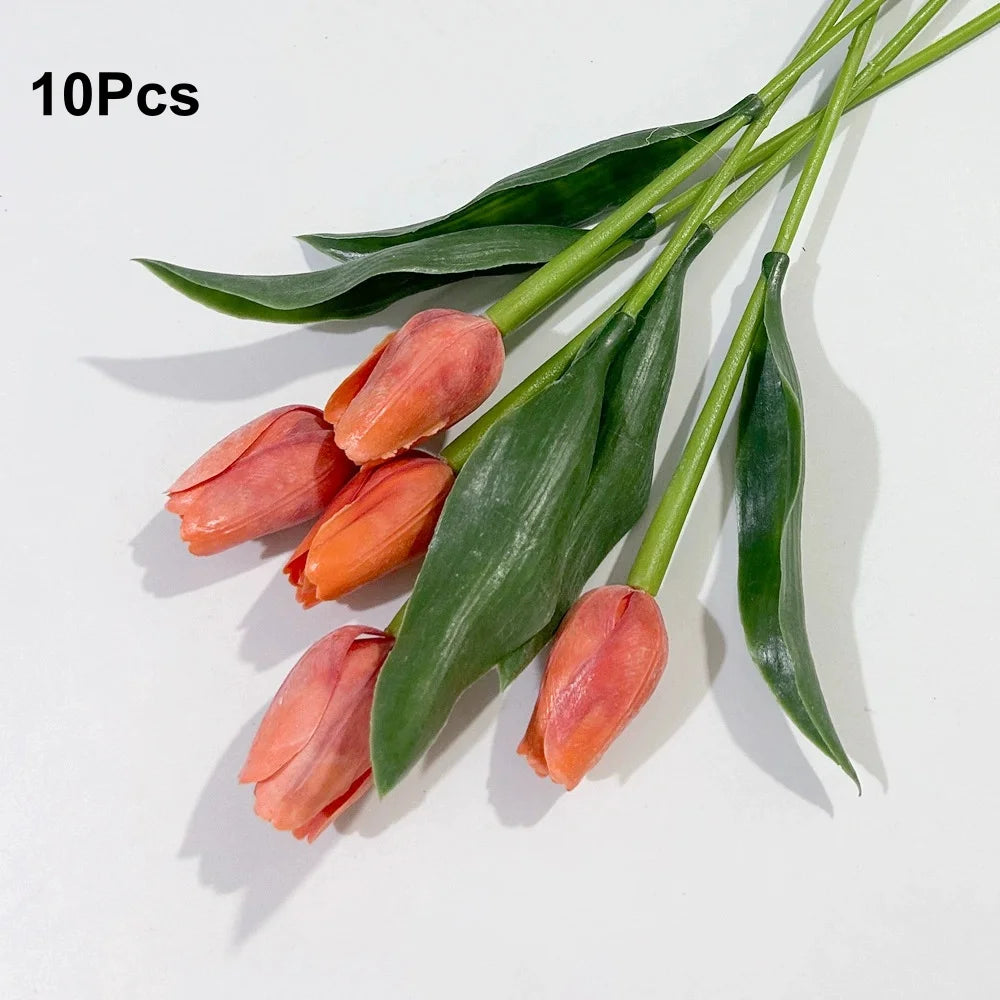 10Pcs Artificial Tulip Bouquet Realistic Faux Flowers for Home Decor - 12