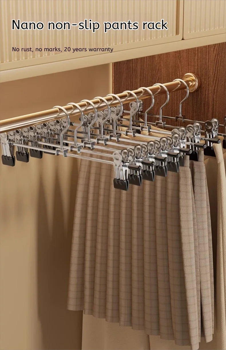 10pc Metal Pants Hangers Windproof Drying Rack with Adjustable Clips