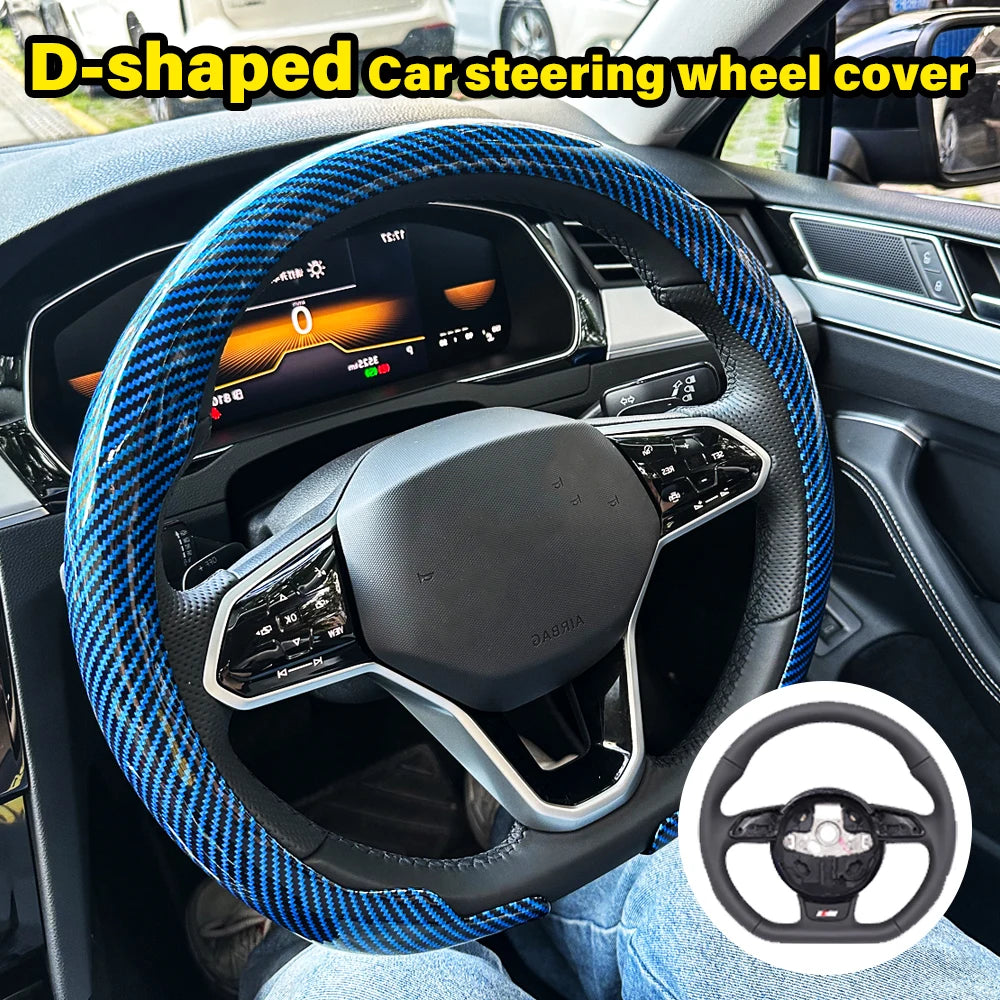 Carbon Fiber Texture D-Shape Steering Wheel Cover