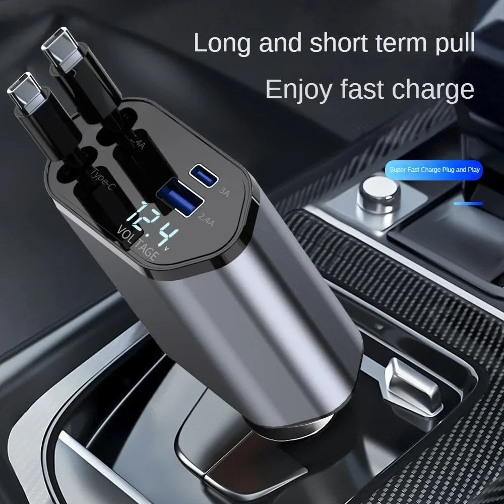 4-in-1 Retractable Fast Charging Car Charger - 6