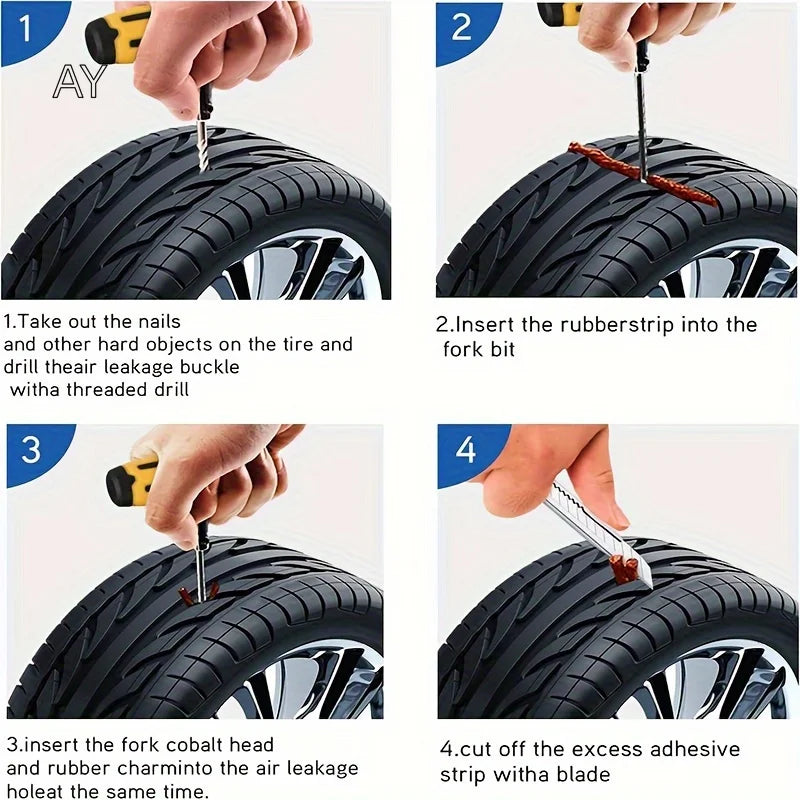 Emergency Tire Puncture Repair Kit for Cars and Trucks - 12
