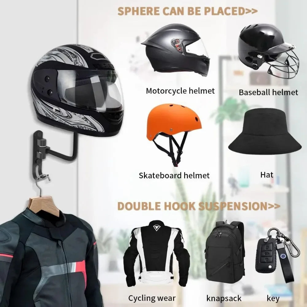 Wall Mounted Helmet Holder Rack 180 Degree Rotating Display Hanger - 14