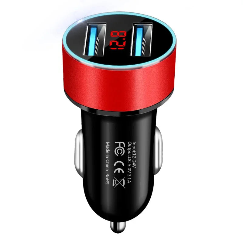 Dual USB Fast Car Charger with LED Voltage Display