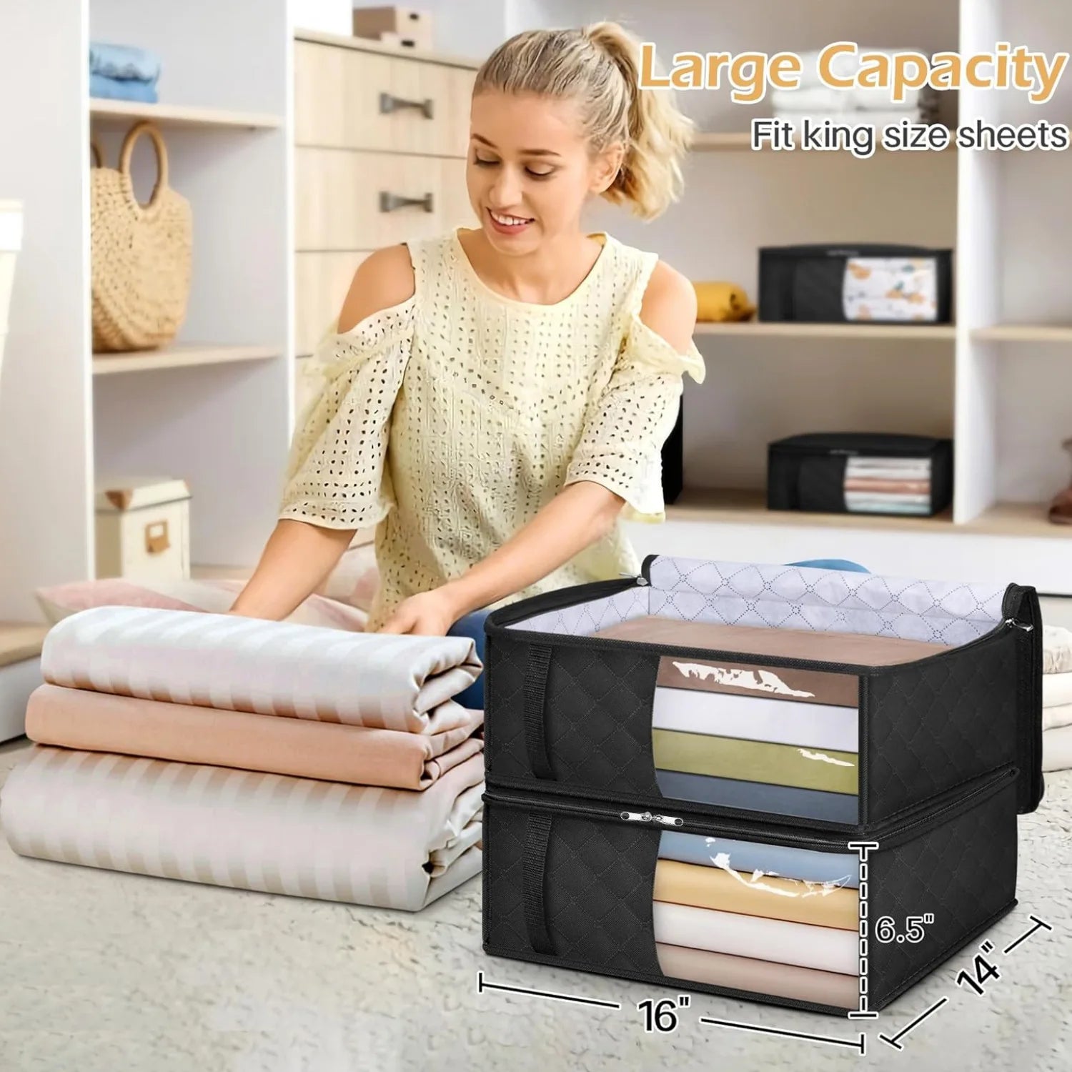 Foldable Bedding and Clothing Storage Organizer with Clear Window - 3