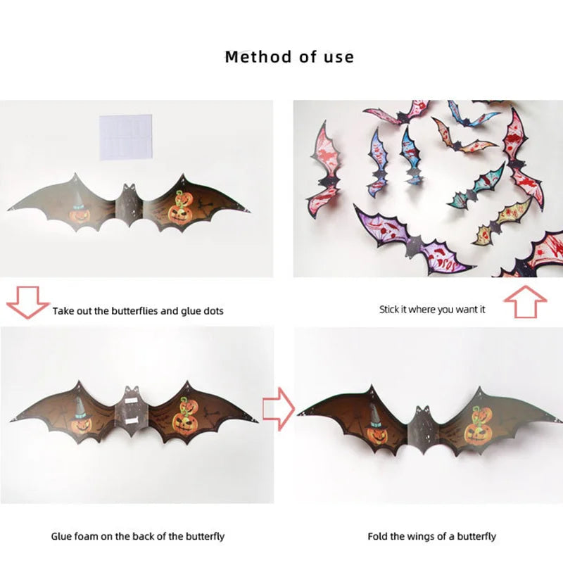 3D Luminous Halloween Bat Wall Decals for Spooky Party Decor - 14