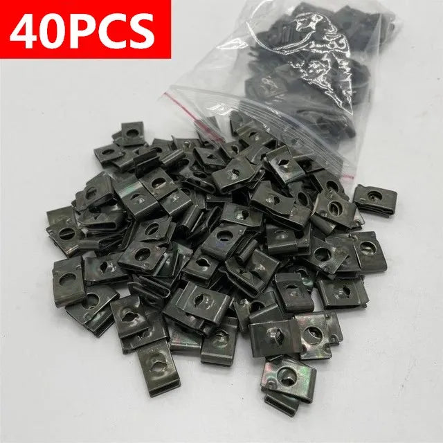 U-Type Metal Retainer Clips for Car and Motorcycle Body Panels - 10
