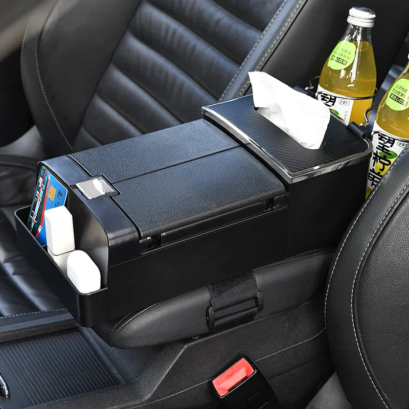 Multifunctional Car Armrest Box with Tissue Holder