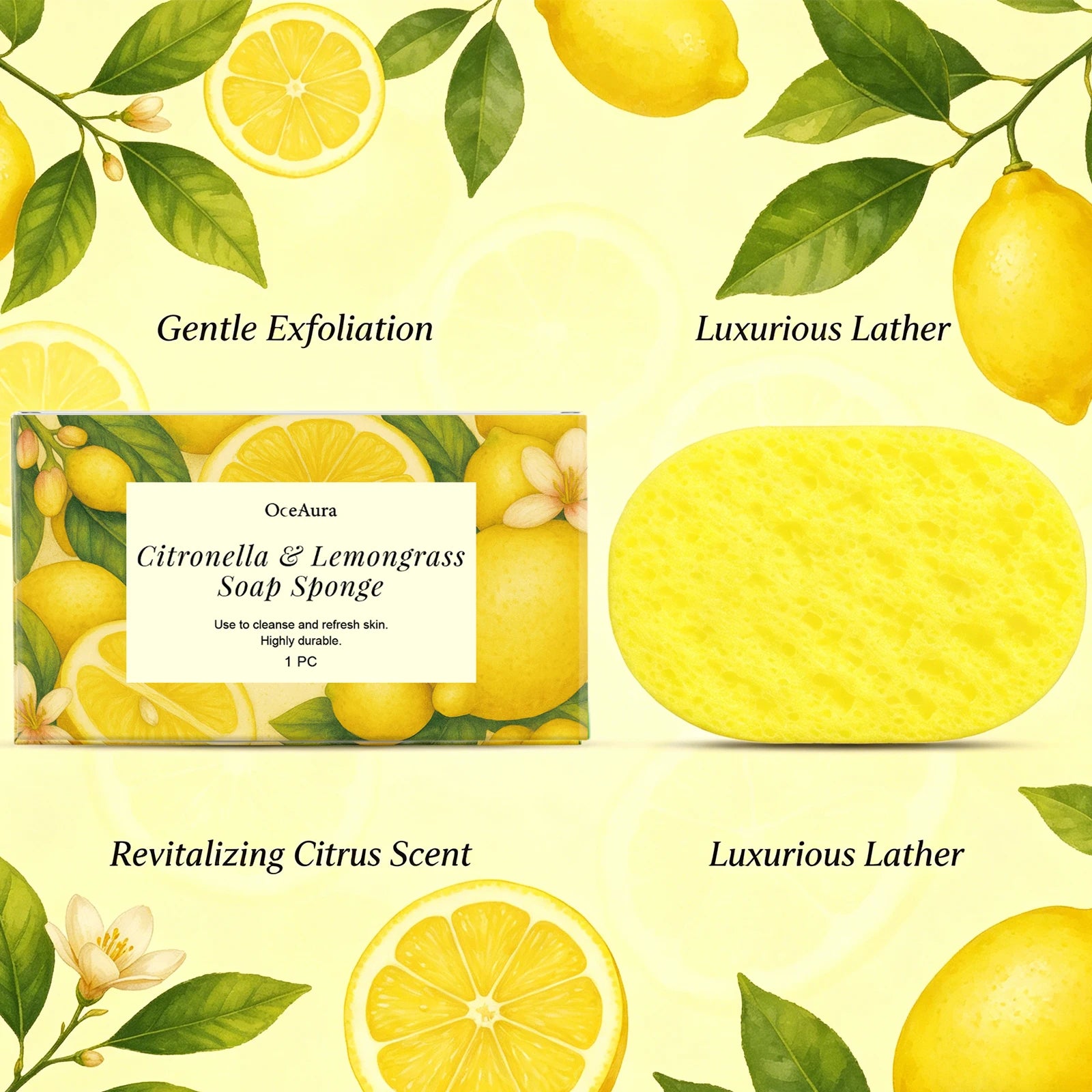 Exfoliating Lemongrass Bath Sponge for Daily Body Cleansing - 2