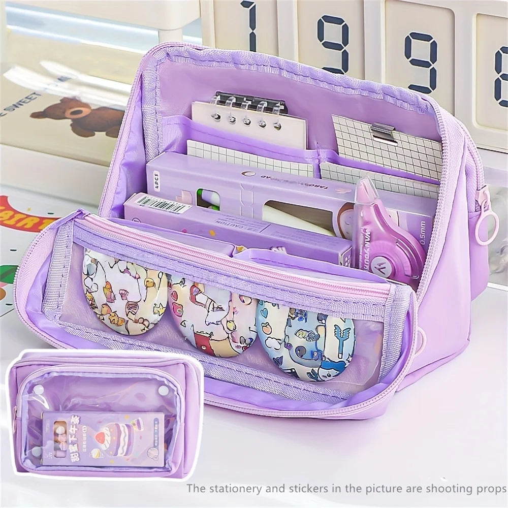 Large Capacity Pencil Case with 9 Compartments Stationery Storage Organizer - 11