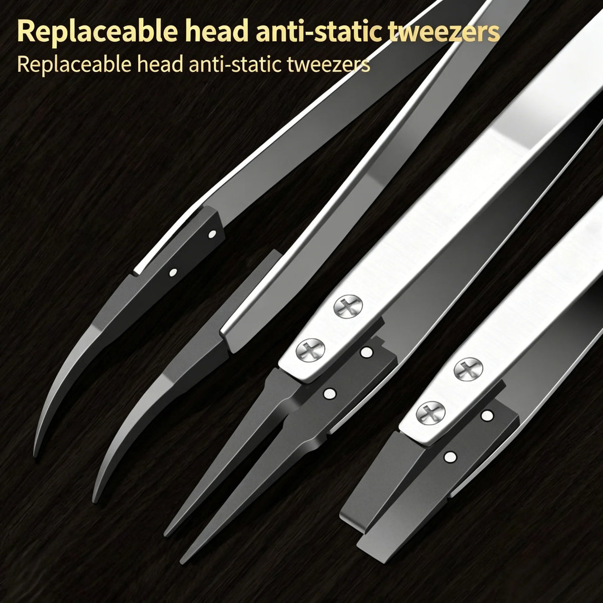 ESD-Safe Precision Tweezer Set with Replaceable Anti-Static Tips
