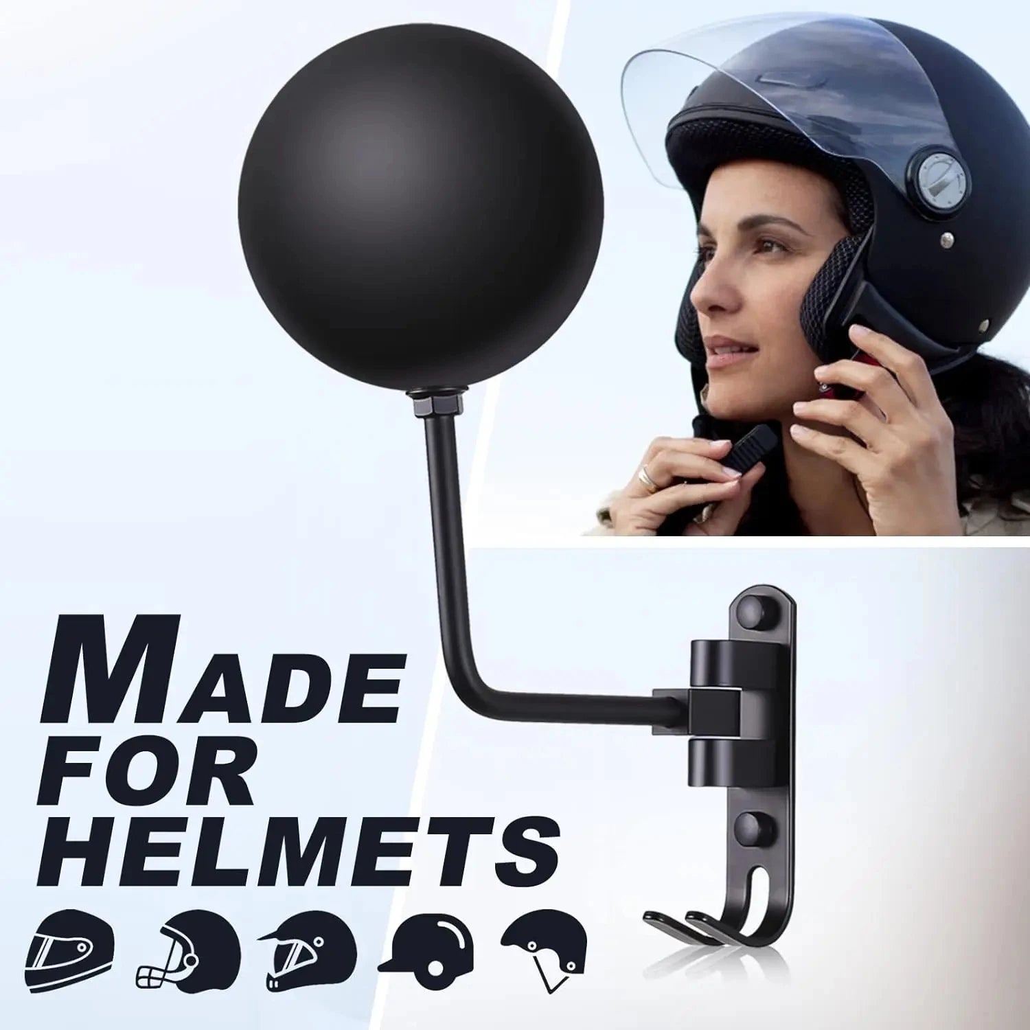 Adjustable Wall-Mounted Helmet Holder and Storage Rack - 10