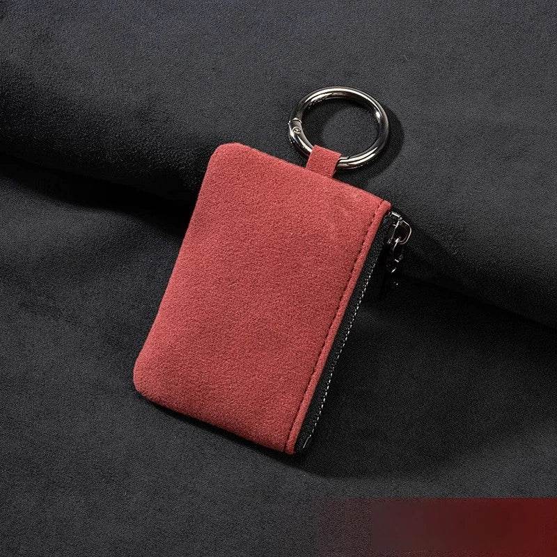 Portable Suede Leather Zippered Keychain Key Pouch Wallet - 14