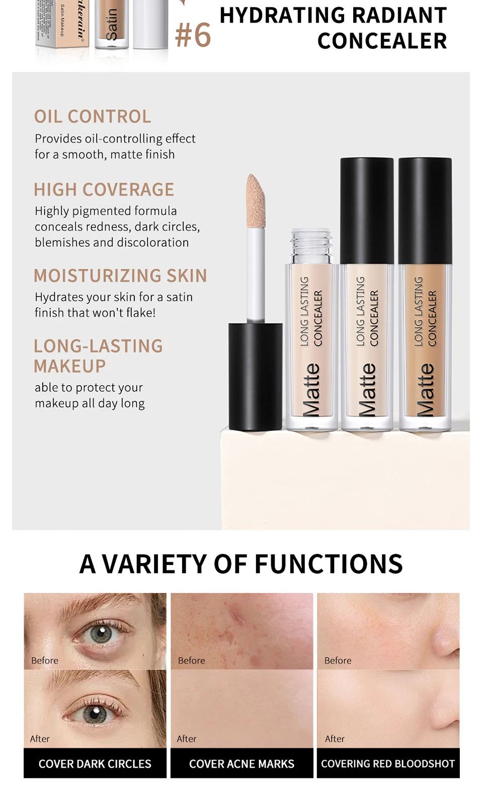 Full Coverage Long-Lasting Liquid Concealer for All Skin Types - 10