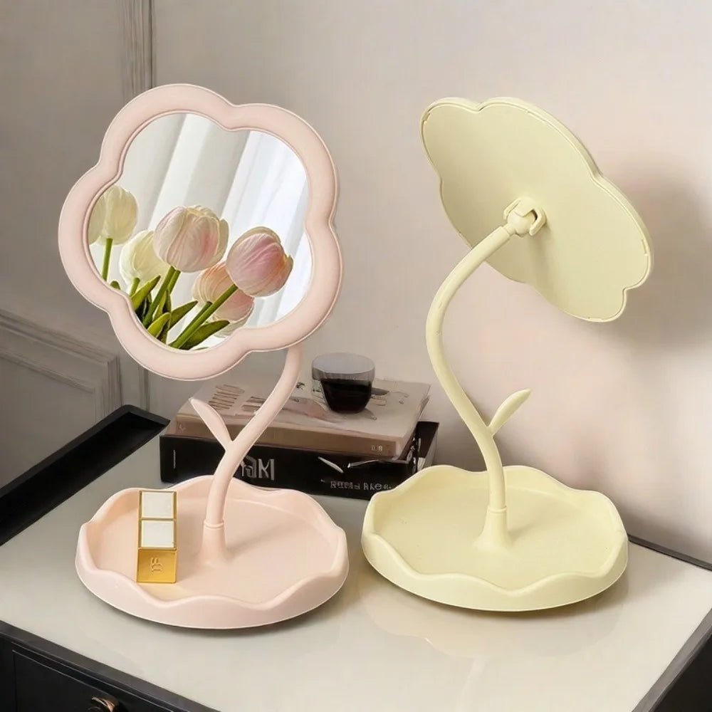 Sunflower Vanity Makeup Mirror with Storage Tray Desktop Swivel Mirror