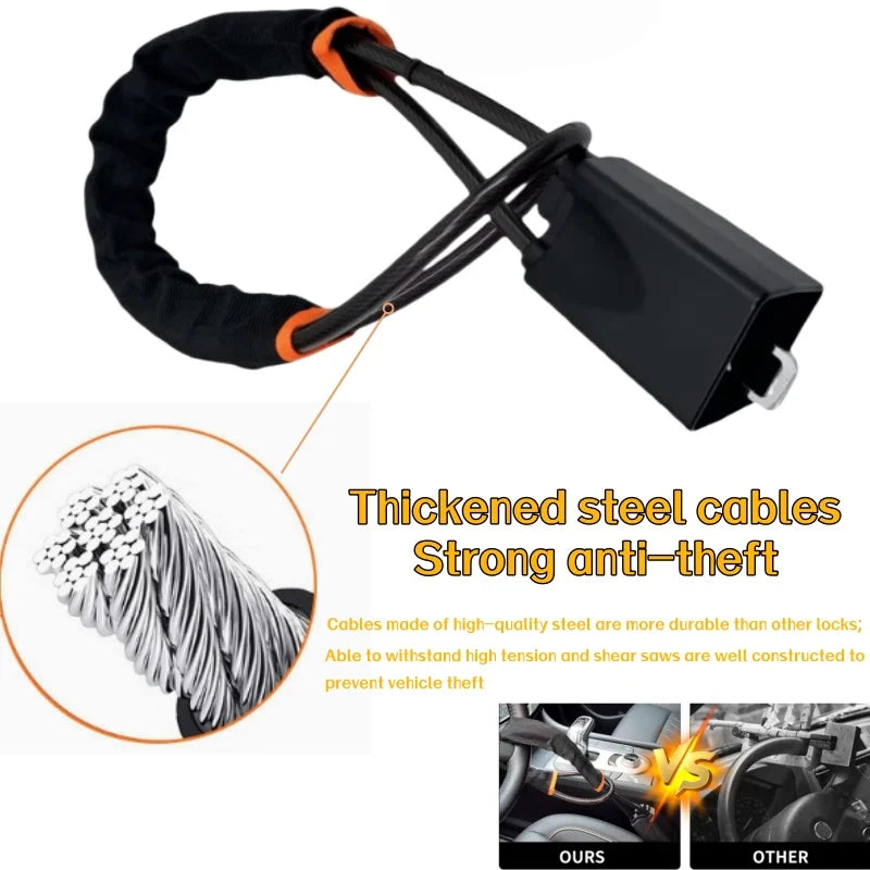 Heavy-Duty Steel Cable Steering Wheel Anti-Theft Security Lock - 9