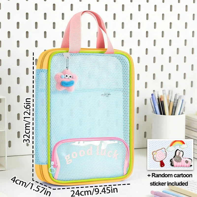 3-Layer Large Capacity Transparent Mesh Student Tote Bag - 16