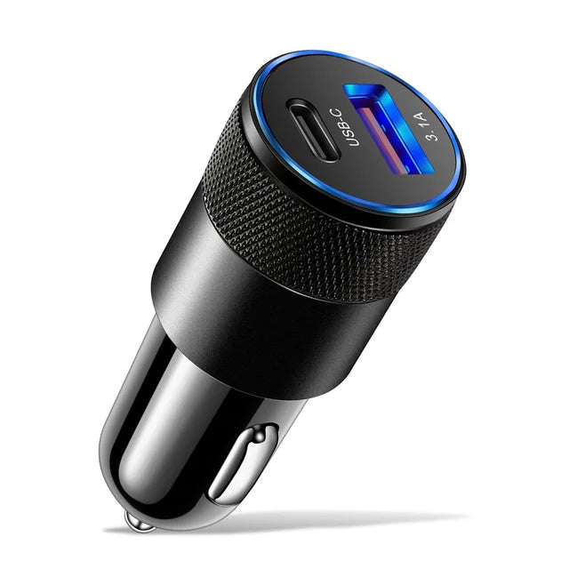 Dual Port Fast Car Charger with LED Ambient Light
