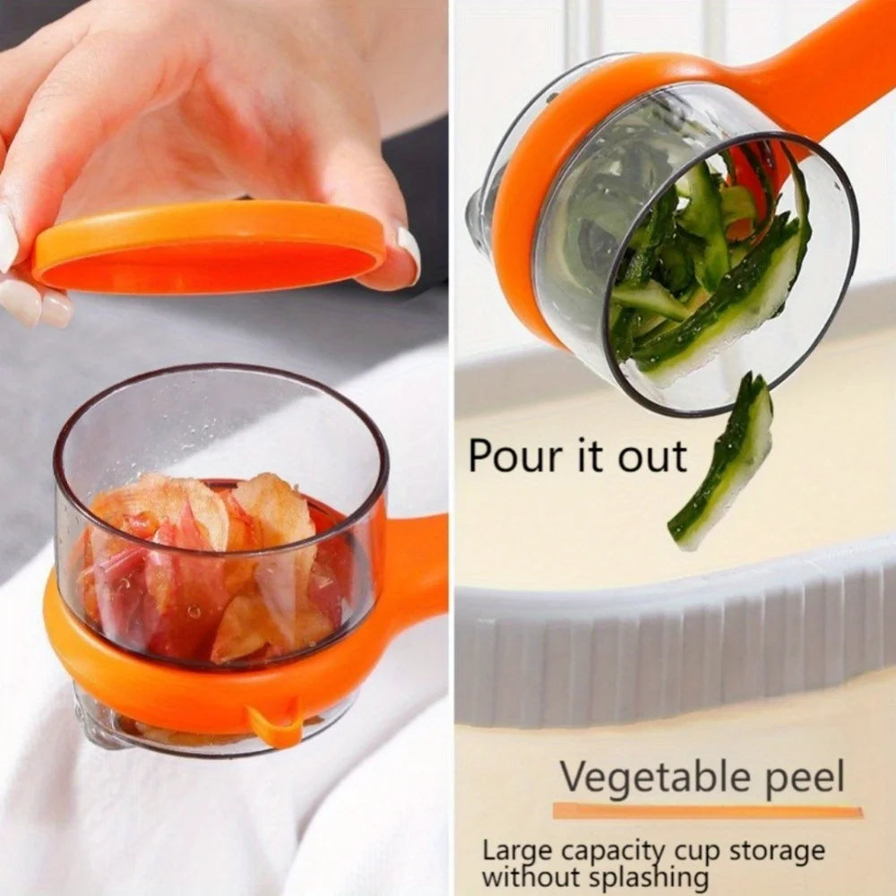 Multi-Function Vegetable Peeler with Integrated Peel Storage