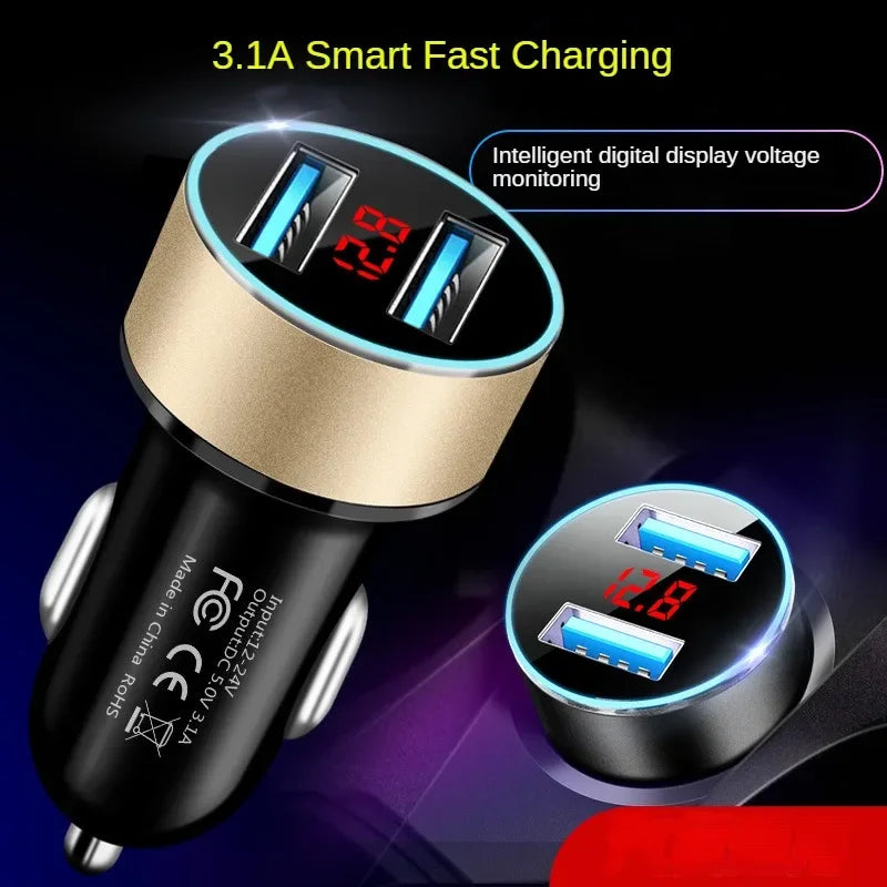 Dual USB Fast Car Charger with LED Voltage Display - 7
