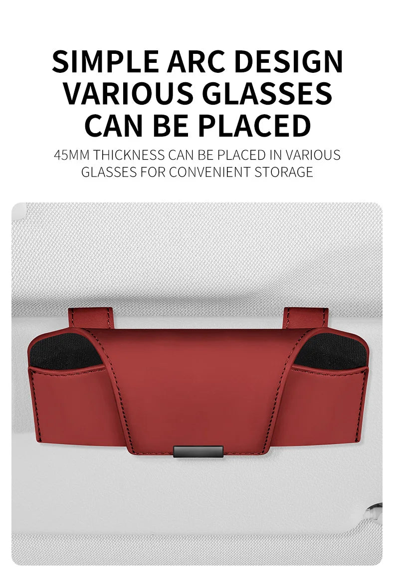 Leather Car Sun Visor Sunglasses and Eyeglasses Holder Case - 9