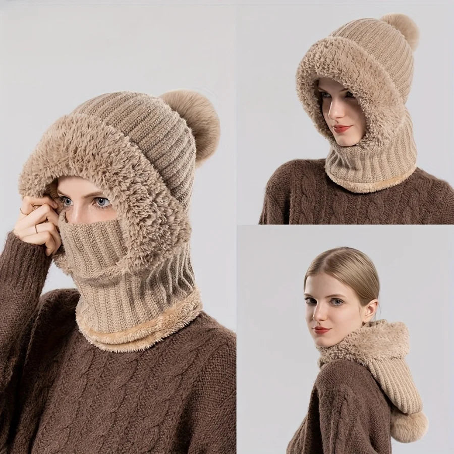 Windproof Thermal Fleece Ski Mask and Hat Set - 10