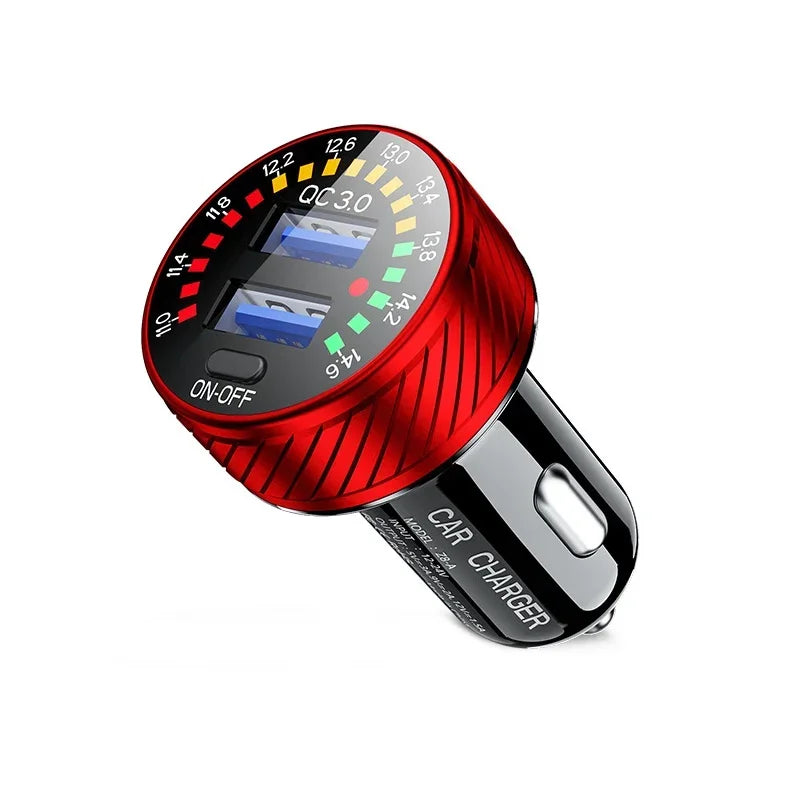 Dual USB Car Charger QC 3.0 Fast Charging Adapter with LED Voltmeter - 15