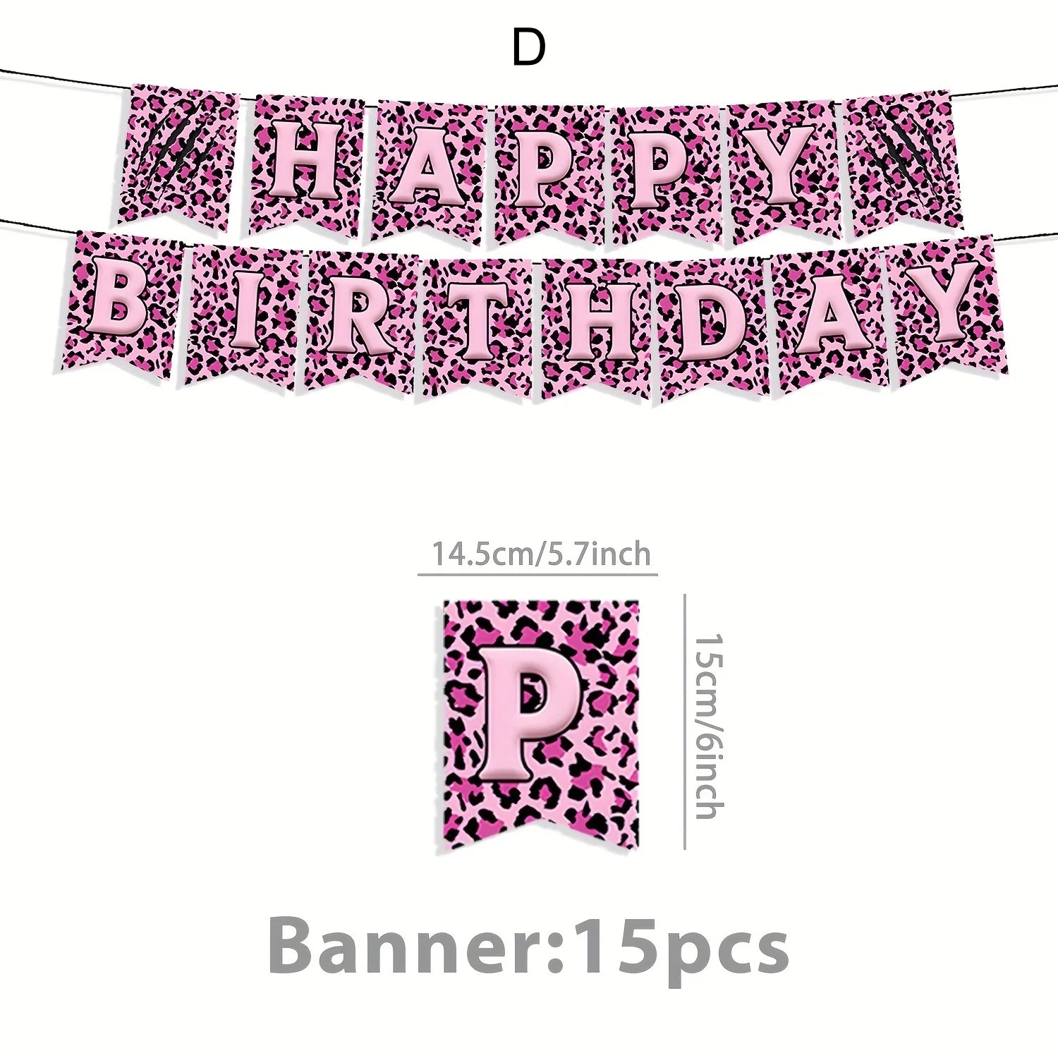 Leopard Print Happy Birthday Party Banner Decoration Set - 12