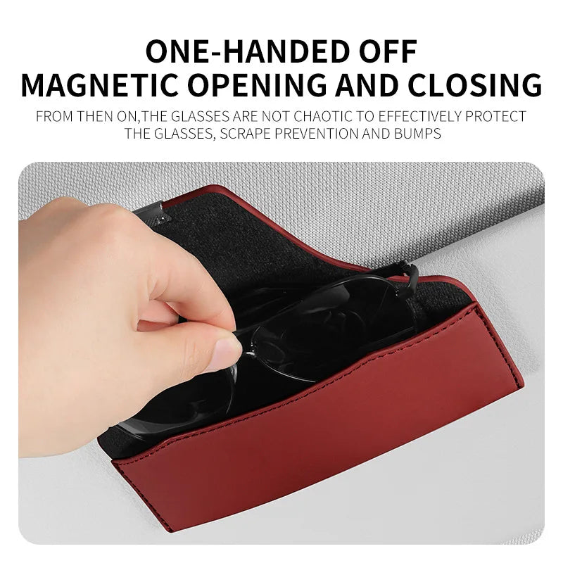 Leather Car Sun Visor Sunglasses and Eyeglasses Holder Case