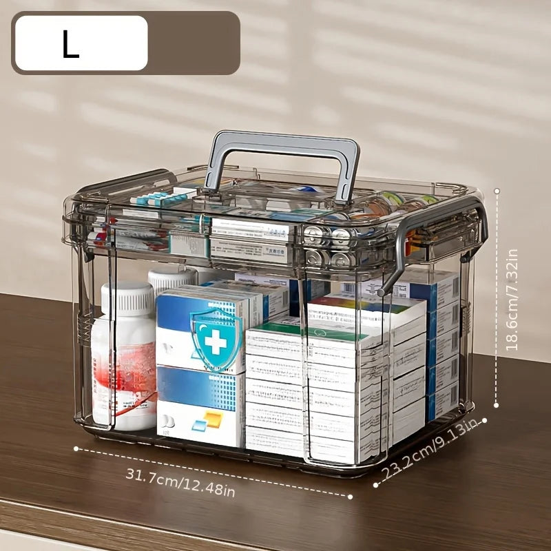Clear Medicine Storage Organizer Box with Portable Tray - 13
